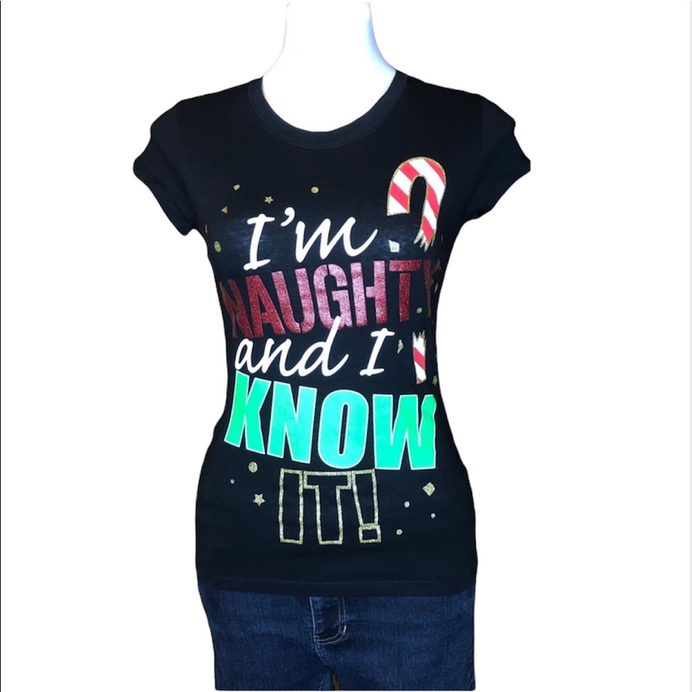 3/$20 Christmas Graphic Tee I’m Naughty and I Know It Holiday Short Sleeve Med